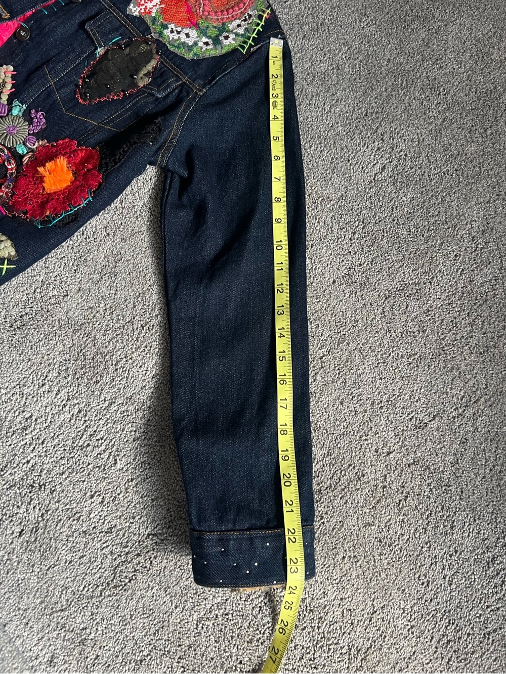 Antica Santoria Embroidered Denim Jacket with Fuschia and Leopard Trim - Picture 12 of 15